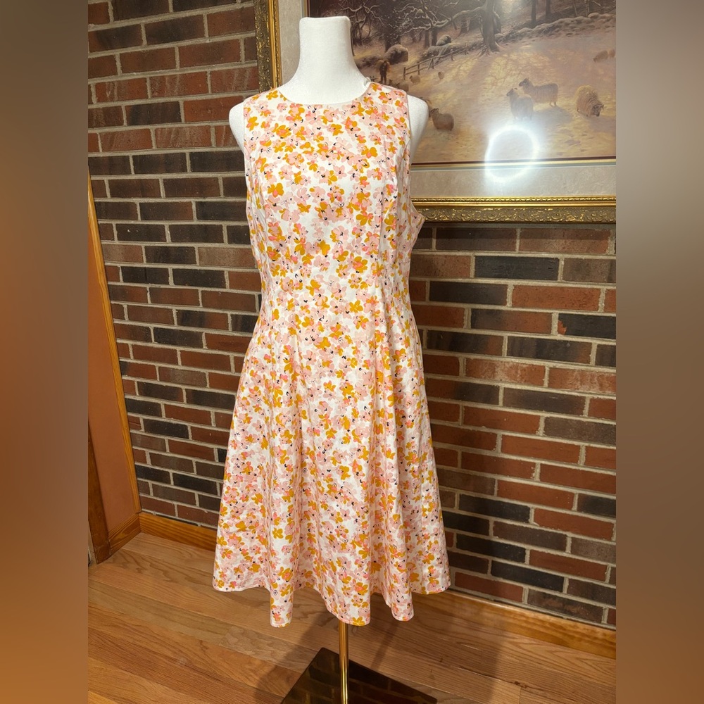 Liz Claiborne Sleeveless A-Line Midi Dress in Orange and Pink
